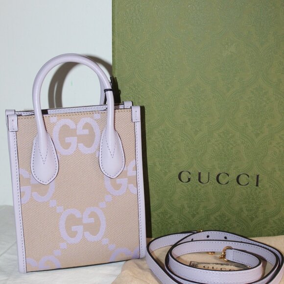 NWT Gucci Jumbo Monogram GG Mini Tote Removable Strap Crossbody Bag Lilac 671623 - Picture 1 of 12